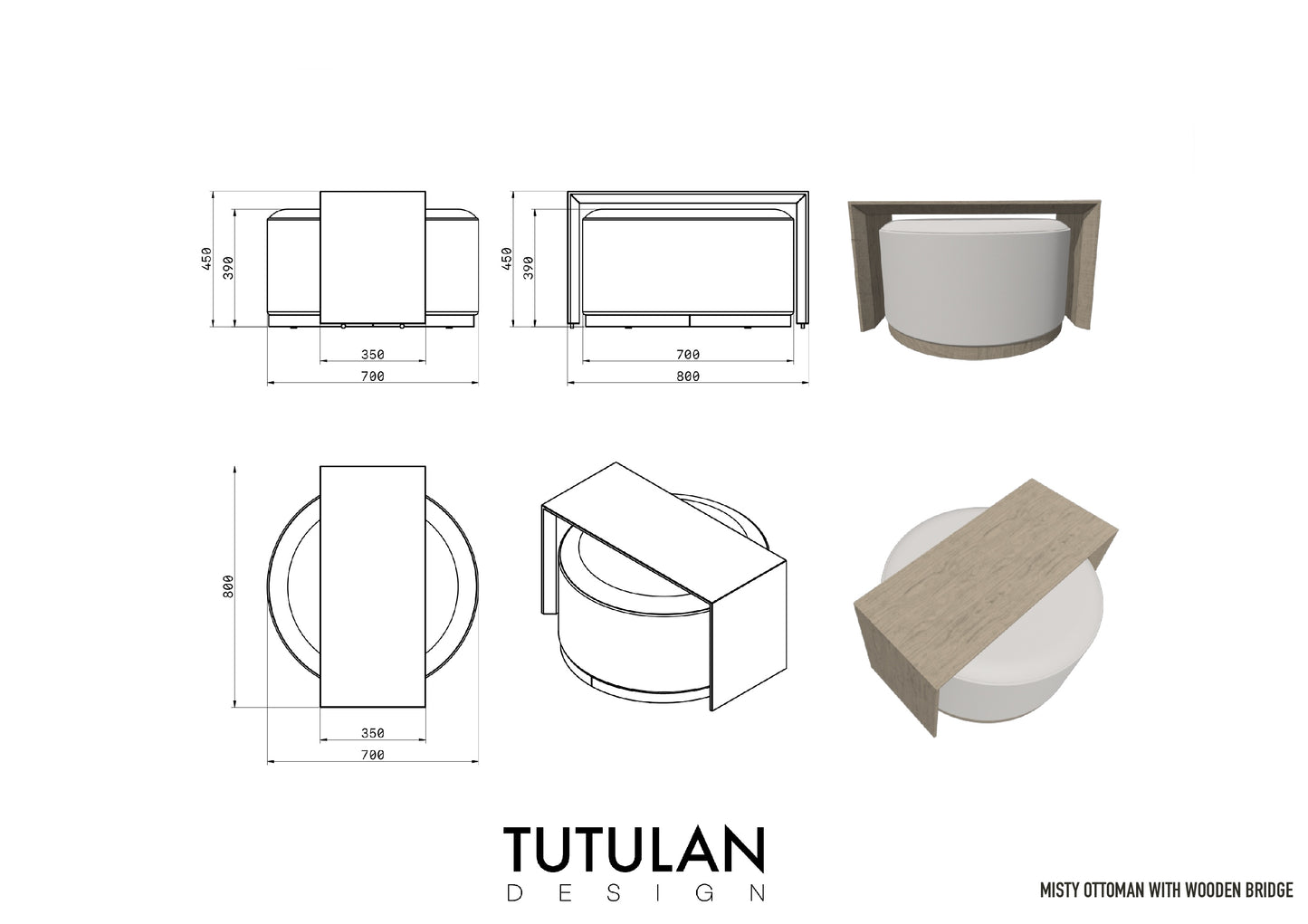 Misty Round Ottoman with Wooden Bridge by Tutulan design