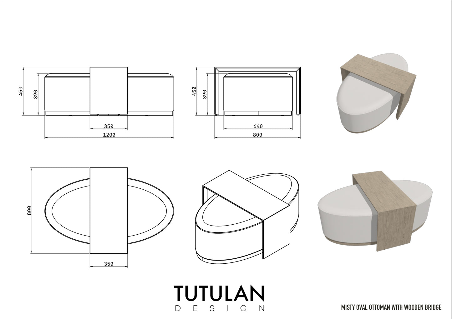 Misty Oval Ottoman With Wood bridge by Tutulan design