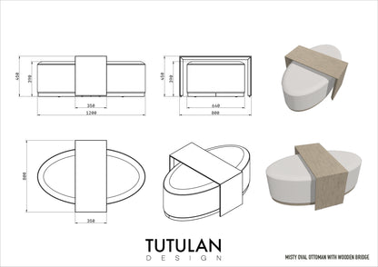 Misty Oval Ottoman With Wood bridge by Tutulan design